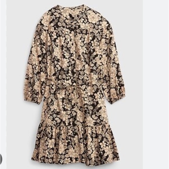 Gap Beige Black Floral BabyDoll Dress Medium Tall - Picture 3 of 14